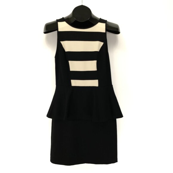 Kensie Striped Peplum Dress Women's Small Stretch Sleeveless Zip Career Party - Picture 1 of 14
